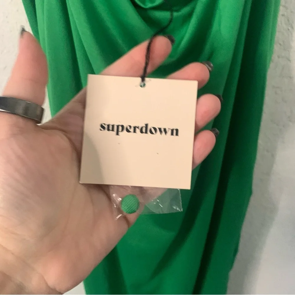 NWT Revolve Superdown XS Glamorous Green Halter Grecian Goddess Dress High Slit
